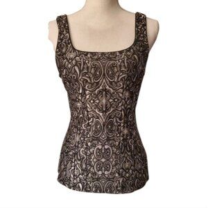 White House Black Market Black and Silver Gray Jacquard  Corset Tank Top Size M